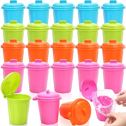 Goaste 20 Pack Mini Desk Trash Can, 10 OZ Small Plastic Garbage Bin with Lid, Tabletop Round Waste Basket, Cute Pen Pencil Holder Organizer for Home, Office, School, Vanity, Car (Assorted Colors)