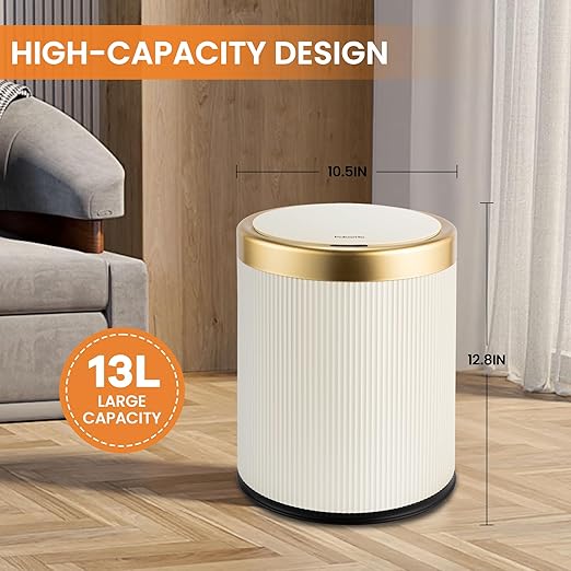 Pukomc Bathroom Trash Can with Lid，3.5 Gallon Motion Sensor Waterproof Touchless Garbage Can, Smart Plastic Trash Bins Suitable for Kitchen, Bathroom, Bedroom, Living Room, Office Beige