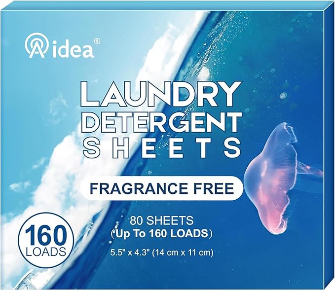 AIDEA Laundry Detergent Sheets, Unscented-(160 Loads) 80 Sheets, Laundry Soap, Washer Detergent, Liquid-Free, Dryer Sheet for Travel, Home Washing