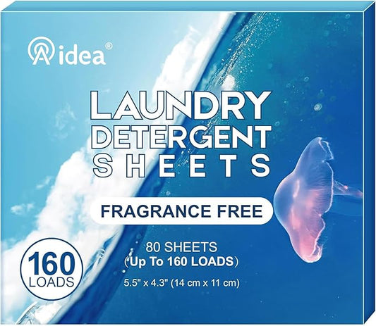AIDEA Laundry Detergent Sheets, Unscented-(160 Loads) 80 Sheets, Laundry Soap, Washer Detergent, Liquid-Free, Dryer Sheet for Travel, Home Washing