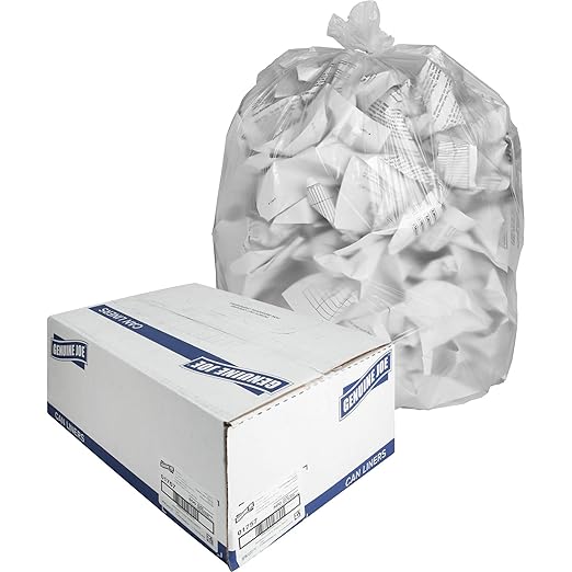 Genuine Joe GJO01757 High-Density Trash Can Liner, 33 Gallon Capacity, 40" Length x 33" Width x 0.43 mil Thickness, Clear (Case of 500)