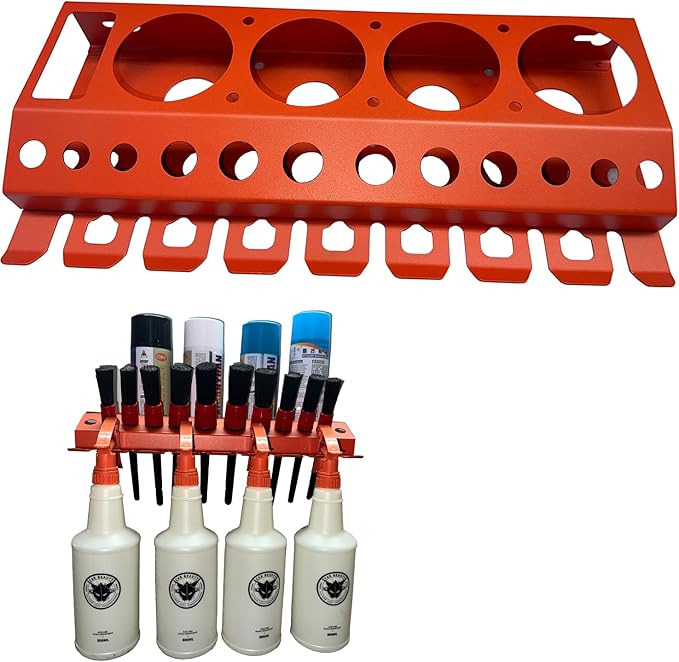 Bottle Storage Rack, Detailing Brush Organizer, Spray Bottle Storage Rack, 3/8" Air Tool Holder, for Garage and Workspace (1pc-Orange)