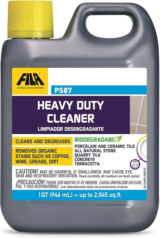 FILA Heavy Duty Cleaner PS87 1 QT, Stain Remover Grease, Coffee, Wine, Wax, Ink, Hard Surface Floor Cleaner, ideal for Natural Stone, Terracotta, Quarry Tile, Concrete, Porcelain And Ceramic Tile