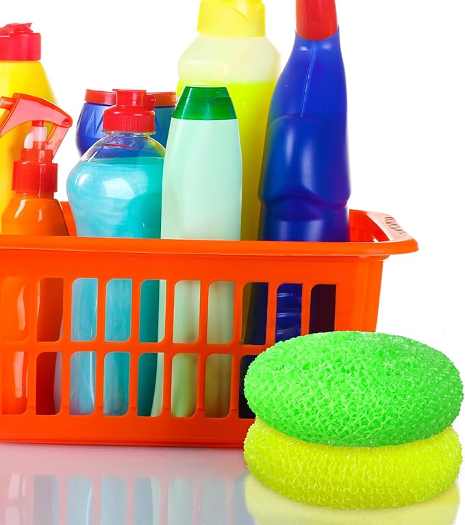 Uiifan 50 Pcs Plastic Dish Scrubbers for Dishes Nylon Dish Scrubber Plastic Pot Round Non Scratch Mesh Pot Scrubber Pads for Kitchen Household Cleaning, 5 Colors