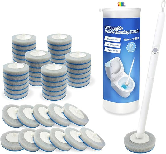 Disposable Toilet Brush&Holder with 48pcs Refills Pads, Toilet Cleaning Kit System,Toilet Bowl Cleaner Wand Holder and Set (1 Wand+1 Caddy+48 Refills)