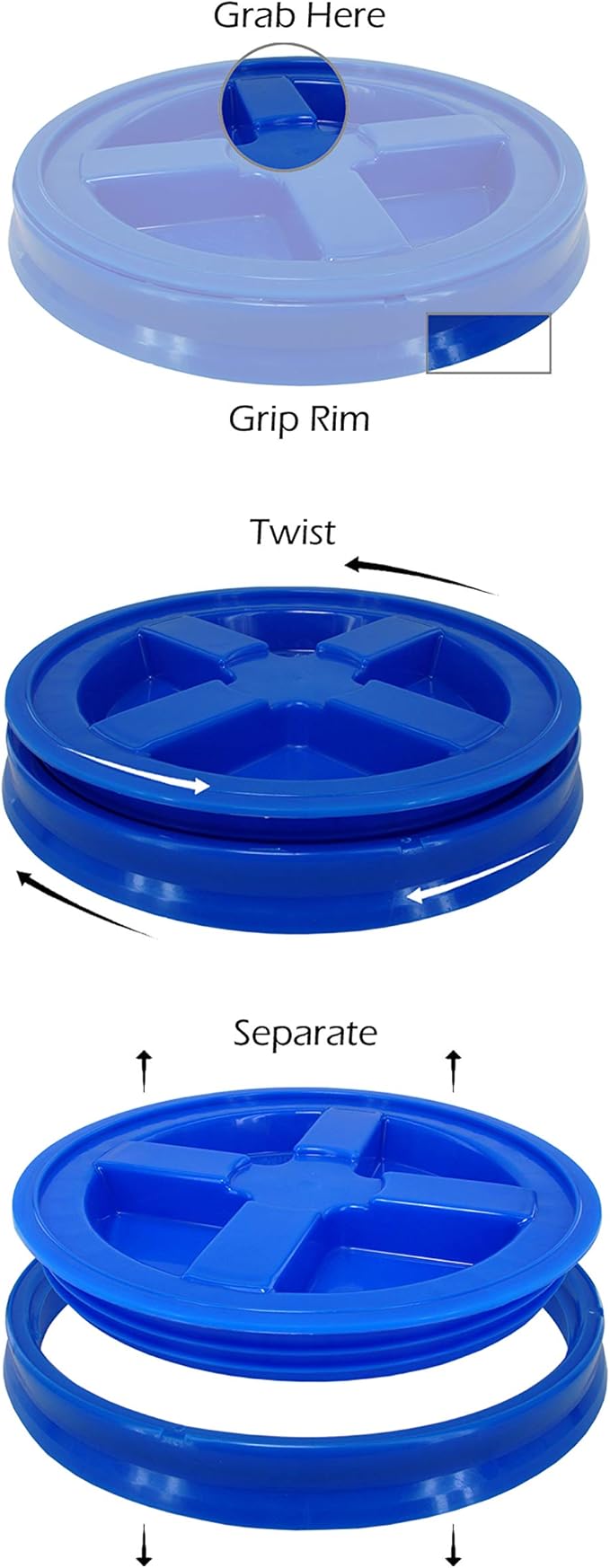 Bucket Kit, Five Colored 5 Gallon Buckets with Matching Gamma Seal Lids (one each: blue, red, yellow, white, black)