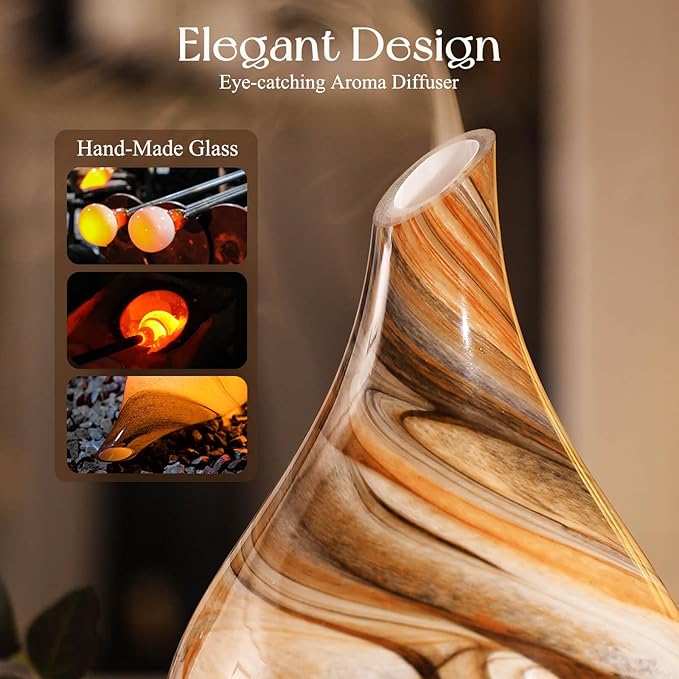 Porseme 280ml Glass Essential Oil Diffuser Aromatherapy Ultrasonic Cool Mist Humidifier 7 Running Hours Waterless Auto-Off Air Diffusers for Sleeping, Yoga, Office Working, Spa and Rest (Deep Desert)