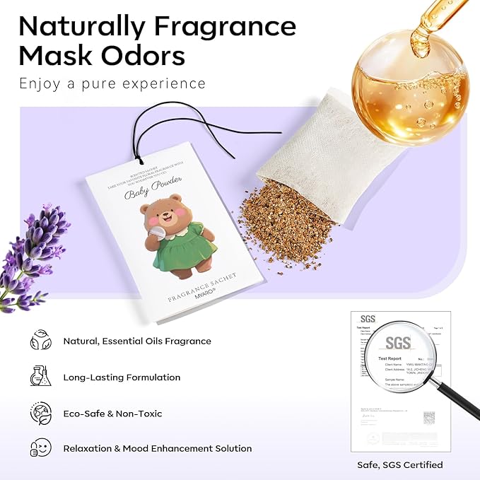 12 Packs Baby Powder Scent Sachets Room Air Freshener for Closet Drawer Clothes Storage Small Space Odor Eliminator