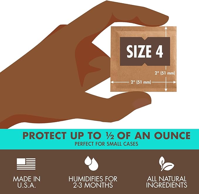 Boveda 62% Two-Way Humidity Control Packs For Storing ½ oz – Size 4 – 10 Pack – Moisture Absorbers for Small Storage Containers – Humidifier Packs – Hydration Packets in Resealable Bag