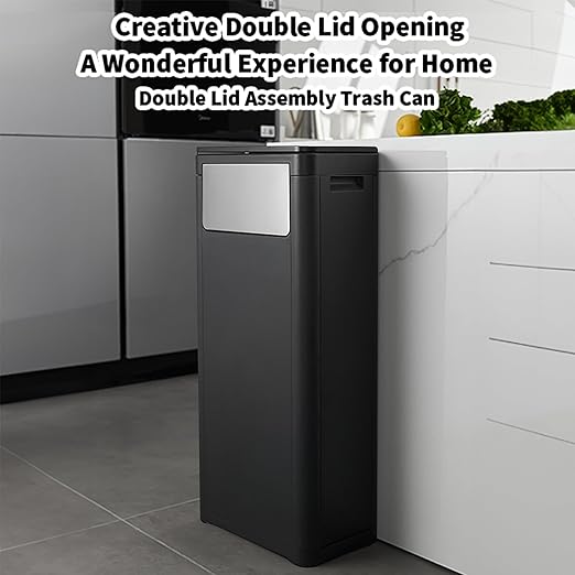 WanWanKa Trash Can with Lid, Large Tall 8 Gallon Commercial Trash Can, Plastic Waste Bin with Press top Lid, White Garbage Can Suitable for Kitchen, Bathroom, Bedroom, Living Room, Office(Black)