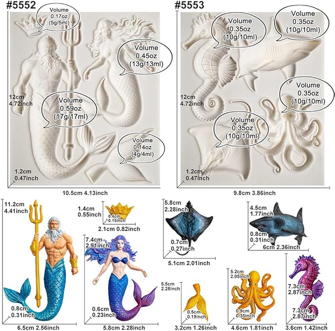 Mermaid and Sea Creatures Clay Molds for Crafts