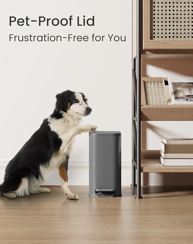 Cesun Small Bathroom Trash Can with Lid Soft Close, Step Pedal, 5 Liter / 1.3 Gallon Stainless Steel Garbage Can with Removable Inner Bucket, Waste Basket for Bathroom, Bedroom (Gray)