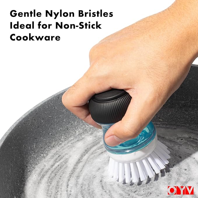 Dish Scrub Brush with Soap Dispenser, Kitchen Brush for Dish Pot Pan Sink Cleaning, 1 Piece Soap Dispensing Palm Brush, Black/Clear/White