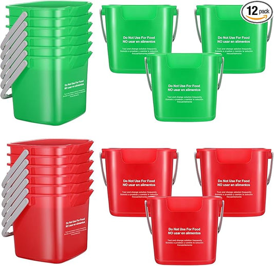 Lallisa 12 Pcs 3 Quart Cleaning Bucket Small Sanitizing Square Bucket Detergent Pail for Home Office Commercial Restaurant Kitchen Bathroom School (Red Green)