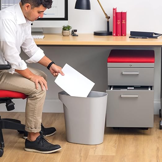 IRIS USA Small Trash Can Wastebasket with Handle, 6 Gallon / 24 Quart, 3-Pack, for Bathroom, Office, Bedroom, Under Sink, Kitchen, Garbage - Gray