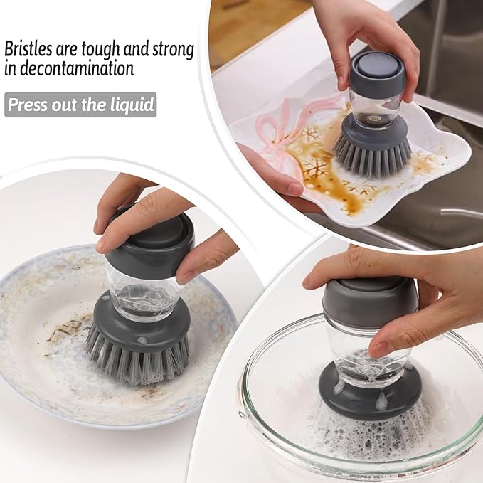 Palm Dish Brush with Soap Draining Tray Dispenser Kitchen Scrub Brush for Kitchen Dishes Pots Pans Sink Cleaning