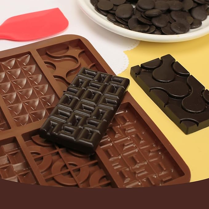 Chocolate Bar Mold Silicone with 6 Pattern, 2 Pcs 0.3-Inch-Deep Break-Apart Chocolate Molds for Homemade Protein and Energy Bar, Small Silicone Molds for Wax Melts/Candle/Resin, Waffle Shape