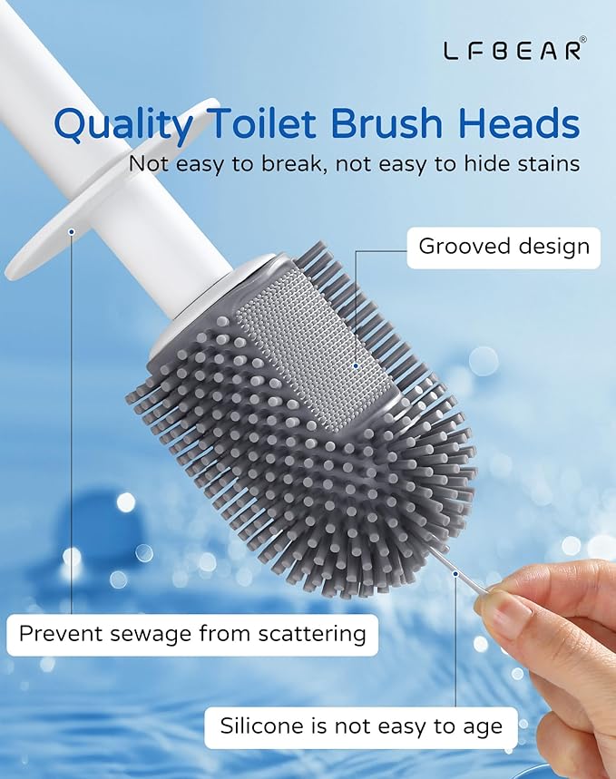 Toilet Brush and Holder Set for Bathroom, Deep Cleaning & No-Scratch Toilet Bowl Scrubber, Hygienic & Flexible Rubber Brush Head-for Modern Bathroom & RV