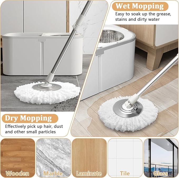 NICEMOVIC 6 Pack Spin Mop Replacement Head for 360° Spin Mop System, Standard Size Round Shape Spin Mop Replacement Head, Microfiber Refills Machine Washable and Easy Cleaning