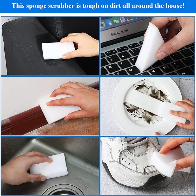 Magic Sponge Eraser, 100 Pack Heavy Duty Melamine Sponge, White Non-Scratch House Cleaning Sponge Scrubber Pads for Kitchen, Bathroom, Shoe, Deep Cleaning-Stain Remover