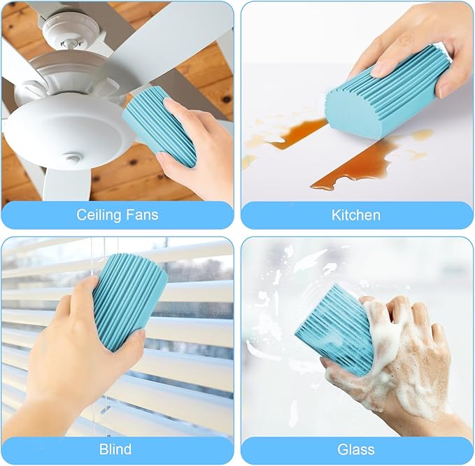 4 Pack Damp Clean Duster Sponge, Magic Sponge Eraser for Household Cleaning, Reusable Dusters Cleaning Supplies for Housekeeping, Dish, Blinds, Glass, Baseboards,Window Track Grooves and Faucets