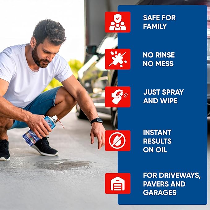 Oil Spots Gone - Concrete Cleaner & Oil Stain Remover - Oil Eater Degreaser, Driveway Cleaner for Automotive oil Stains on Concrete, Pavers, and Stone Surfaces. Spray and Restore Stain Remover