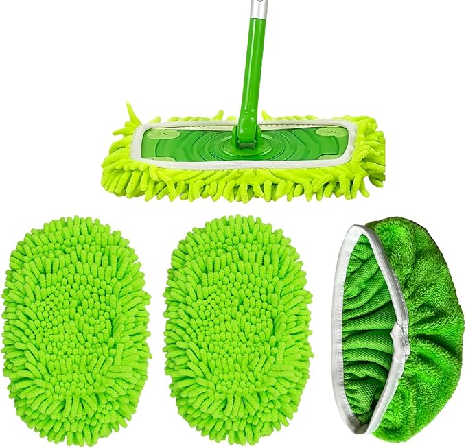 Thickened Heavy-Duty Chenille Mop Pads Compatible with Swiffer and All Other 10-12 Inch Mops,Reusable Wet & Dry Mop Refills,Machine Washable for Hardwood,Tile,Laminate Floors