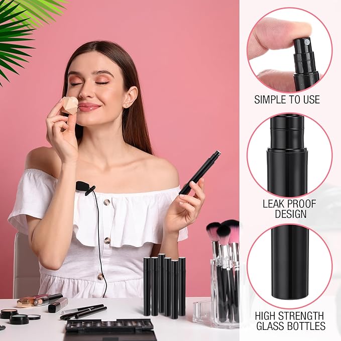 Tanlade 300 Pcs 5ml Mini Spray Bottles Black Plastic Perfume Atomizer Sprayer Bottles Portable Perfume Travel Refillable Bottle for Travel Pocket Dispenser Container