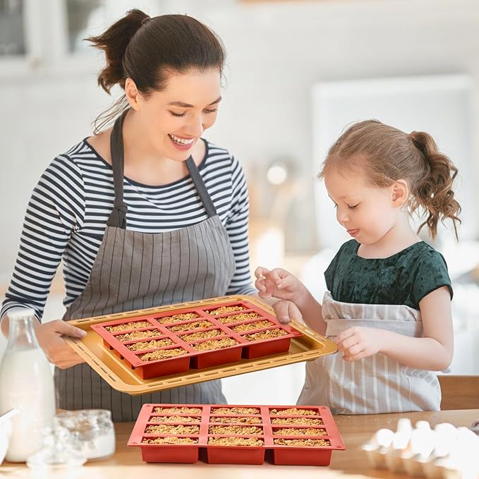 2 Pack Silicone Granola Bar Molds, 12 Cavity Rectangle Protein Bar Mold Silicone Baking Molds for Butter/Chocolate/Candy/Cereal/Energy Bars