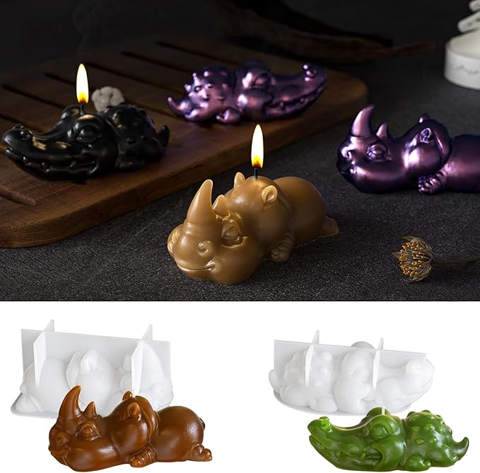 2Pcs Resin Molds Animal Silicone Molds for Resin Casting Crocodile Rhino Gypsum Concrete Molds