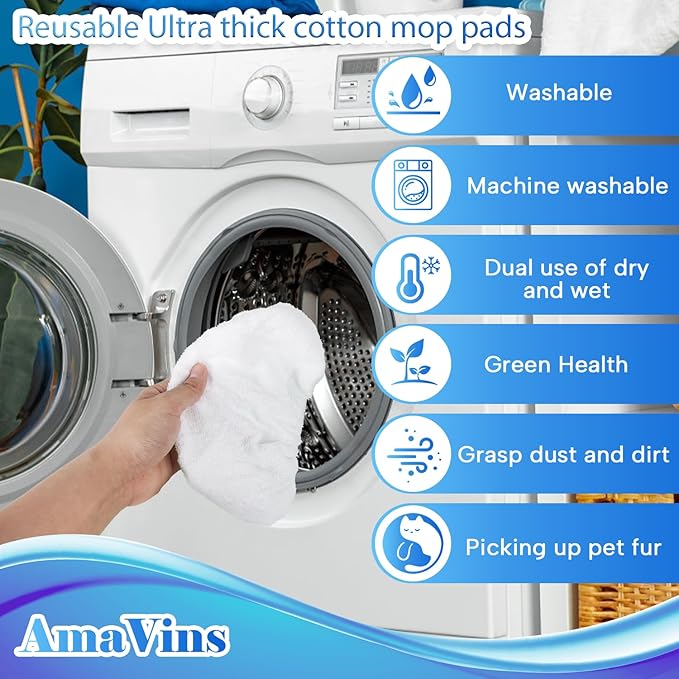 5 Pack Reusable 100% Cotton Mop Pads Compatible with Swiffer Sweeper Mop, Wet and Dry Flat mop Cover, Washable Mop Pads for Surface/Hardwood Floor Cleaning (Mop is Not Included)