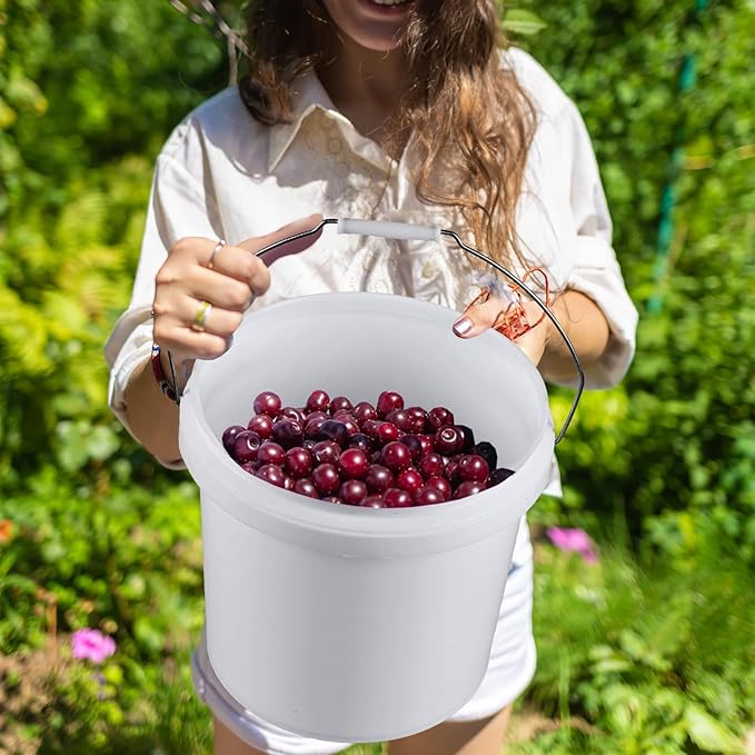Ramddy 4 Gallon Airtight Round Storage Bucket Pails, 6 Packs Food Grade Storge Buckets with Handle, White