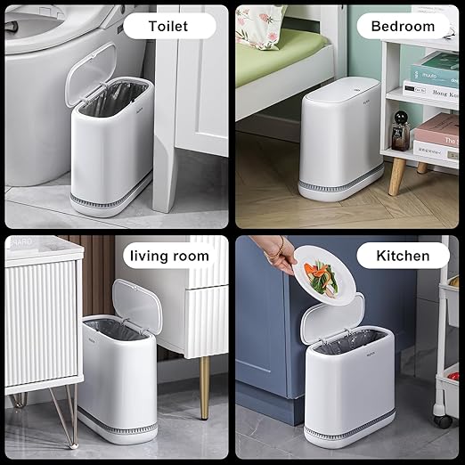 JOYBOS Bathroom Trash Cans,Adsorption Garbage Can with Press Type Lid,10L Dogproof Slim Plastic Narrow Trash Bin,3 Gallon Garbage Bin for Home,Office and Narrow Place