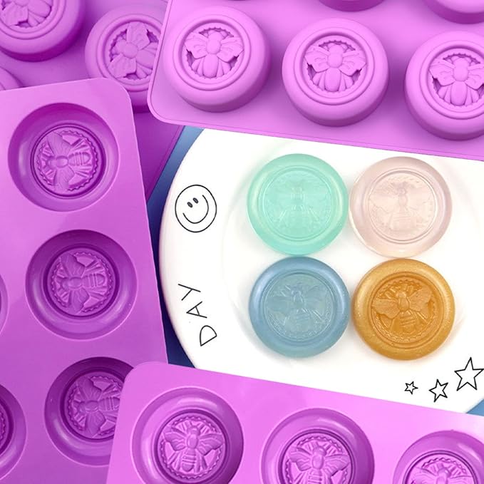 2 Pack Silicone Soap Molds, 3D 6-Cavity Round Bee Silicone Molds Homemade Soaps, Lotion Bar, Jello, Bath Bomb, Beeswax, Resin, Candle, Chocolate and Dessert (Purple)