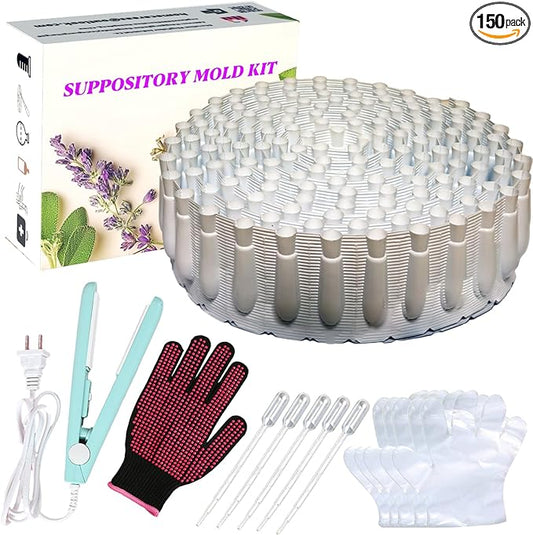 Suppository Molds 2.4 ML 150 PCS Kit with 10 PCS Pipettes & 5 PCS Gloves for DIY Suppositories