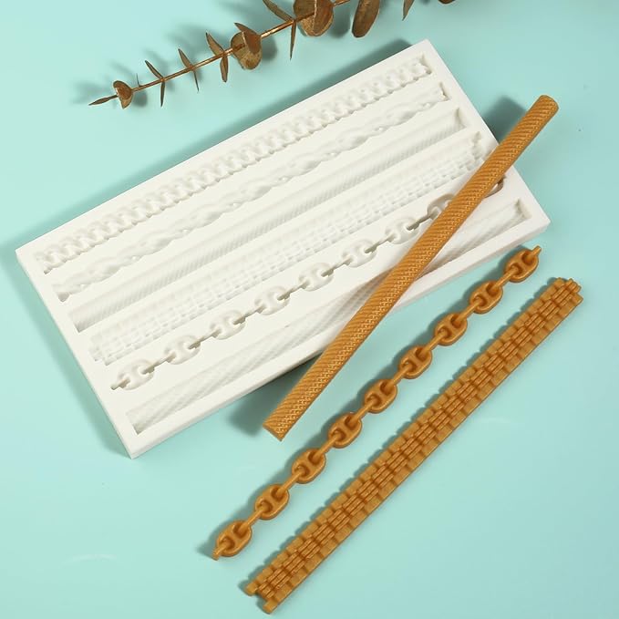 1 Pcs Baroque Cake Decoration Fondant Mold, Cuban Chain Chocolate Silicone Mold, for Kitchen Baking Biscuit Candy Cupcake Toppers Dough Gum UV Resin Clay