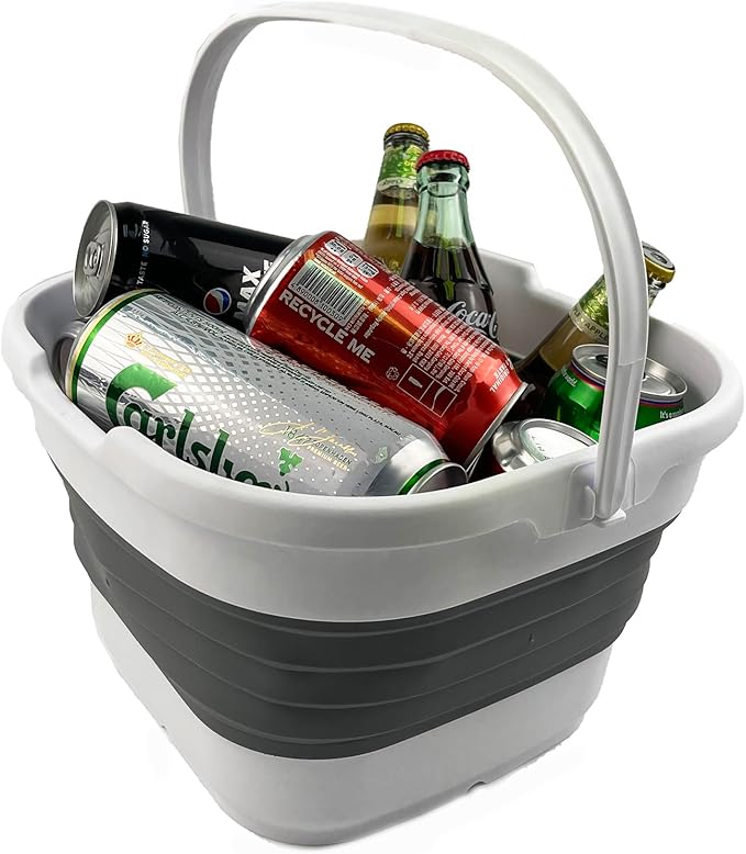 SAMMART 9.5L (2.5 Gallon) Collapsible Rectangular Handy Basket/Bucket (White/Steel Grey(Set of 2))