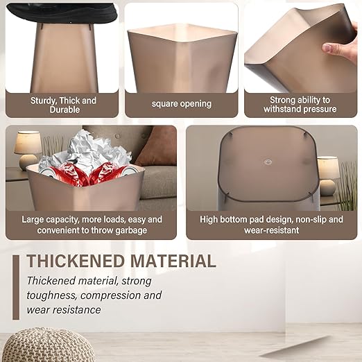 Hoolerry 9 Pieces Garbage Can 2 Gallon Small Trash Cans Bulk Bathroom Trash Bin Plastic Wastebasket Square for Bedroom Slim Bathroom Trashcan Small Container for Kitchen Office Home(Brown)