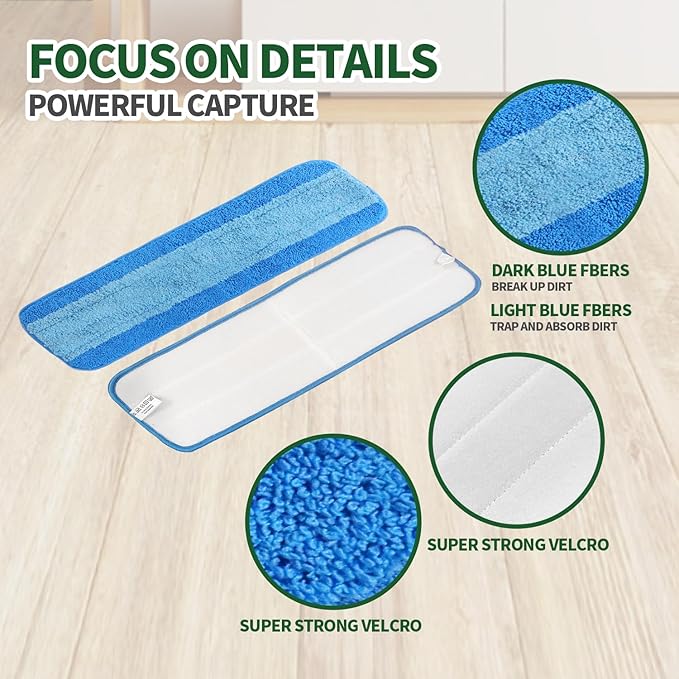 6 Pack Microfiber Cleaning Pads for Bona Mop, Reusable Microfiber Mop Pads for 18 Inch Mop, Hardwood Floor Replacement Cleaning Mop Pads, Machine Washes