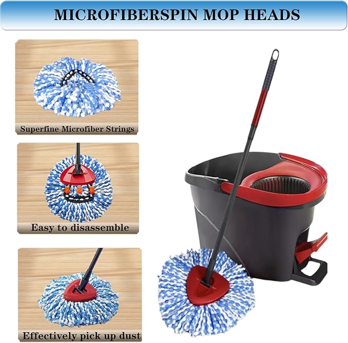 Mop Heads Replacement for O-Ceda Easy Wrin Spin Mop, Microfiber Spin Mop Refills, 4 Packs Mop Head Replacement Easy Cleaning Machine Washable