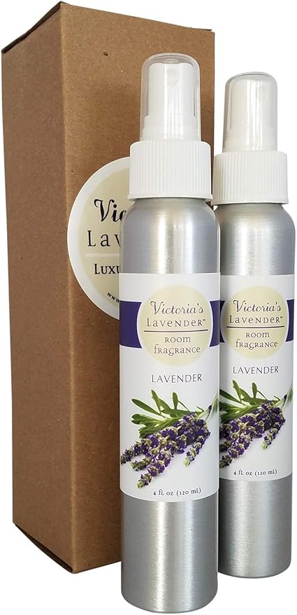 Victoria's Lavender Room Spray - All Natural Home Fragrance, Pure Oil Air Freshener & Odor Eliminator, Relaxing Scent, Aromatherapy Household Essentials, Made in the USA, 2-Pack Lavender, 4 oz each