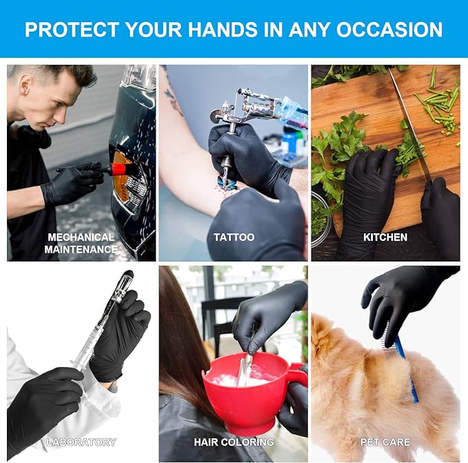 FINITEX Black Nitrile Disposable Medical Exam Gloves - 100/1000 PCS 6.3mil Gloves Powder-Free Latex-Free Food Gloves