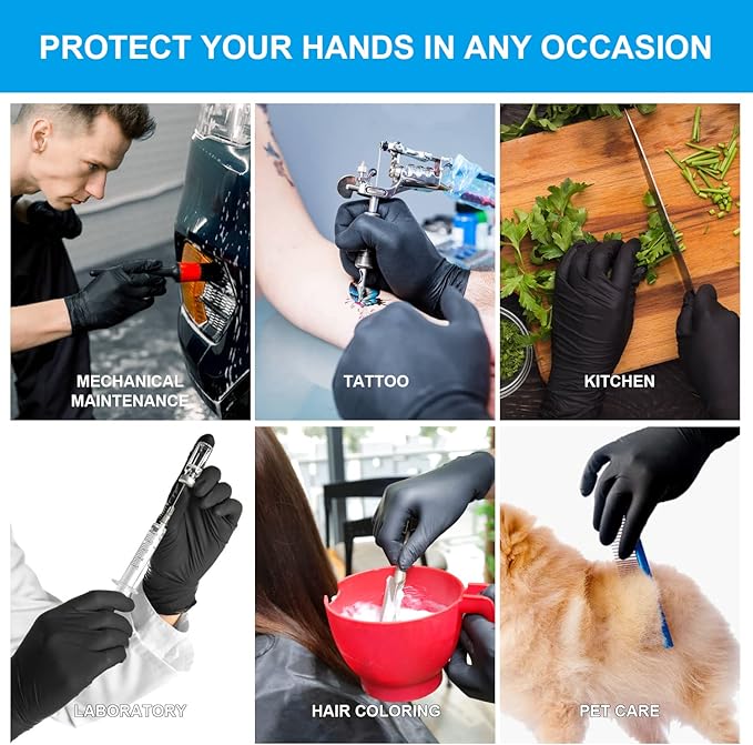 FINITEX Black Nitrile Disposable Medical Exam Gloves - 100/1000 PCS 6.3mil Gloves Powder-Free Latex-Free Food Gloves