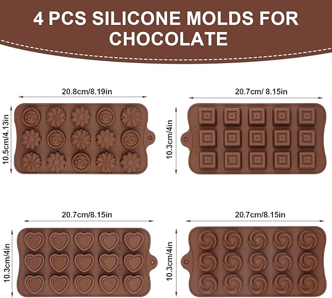 4 Pcs Silicone Molds for Chocolate Non Stick Candy Mold Food Grade Candy Molds for Chocolate Candies Jelly Truffles Candles