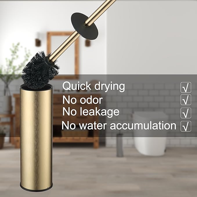 Toilet Brush and Holder Set Premium Material Toilet Bowl Cleaner Free Standing Toilet Bowl Brush and Holder Gold