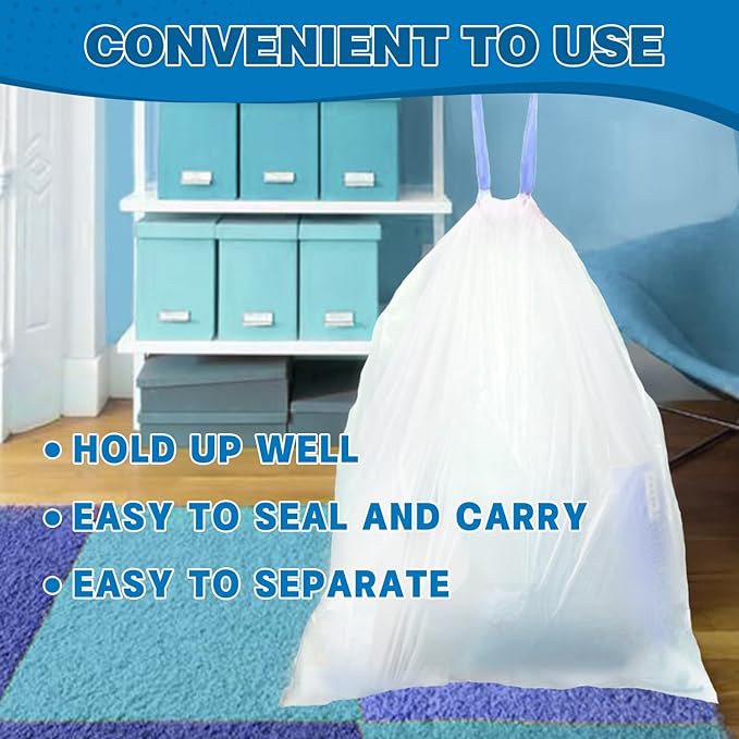 Small Trash Bags 4 Gallon with Drawstring, 1.1 Mil 15 Liter White Thick Unscented Small Plastic Garbage Bags for Bathroom, Wastebasket Liners for Toilet Home Office and Bedroom (4 Gal-120)