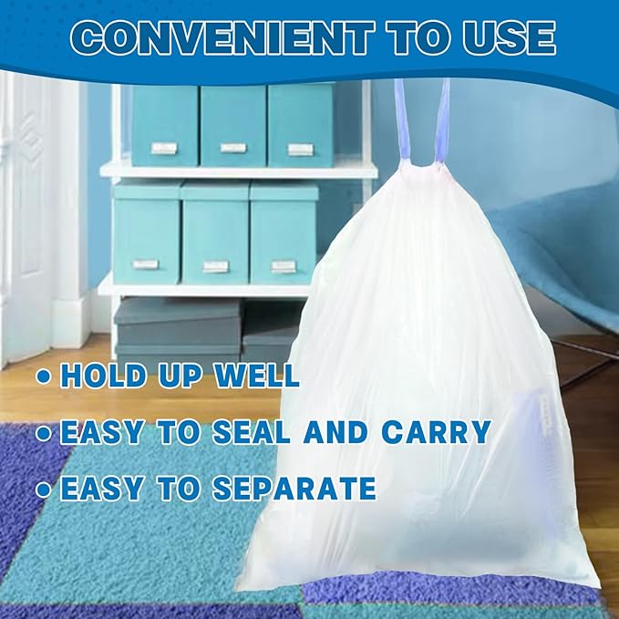 3 Gallon Trash Bags Drawstring 0.96 Mil - 120 Count 12 Liter Small Garbage Bags for Bathroom, Strong White Unscented Plastic Wastebasket Bin Liners for Toilet Office and Bedroom