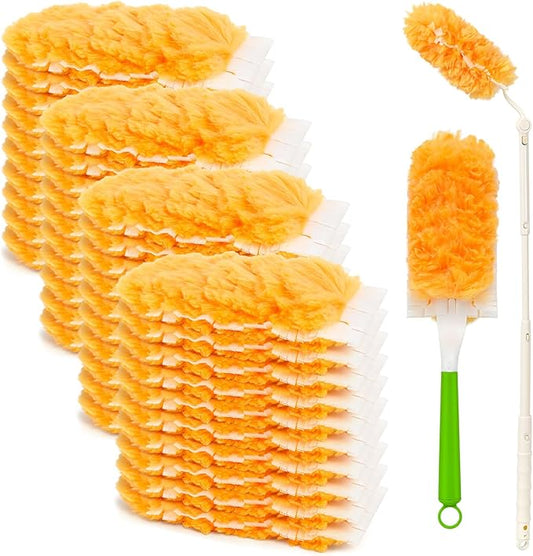 Heavy Duty Duster Refills Compatible with Swiffer Dusters,Disposable Dusters Kit for Cleaning Dusting Furniture Blind Ceiling Fan, 40 Pack 360 Feather Dusters, 1 Handle, 1 Upgrade Telescopic Hand