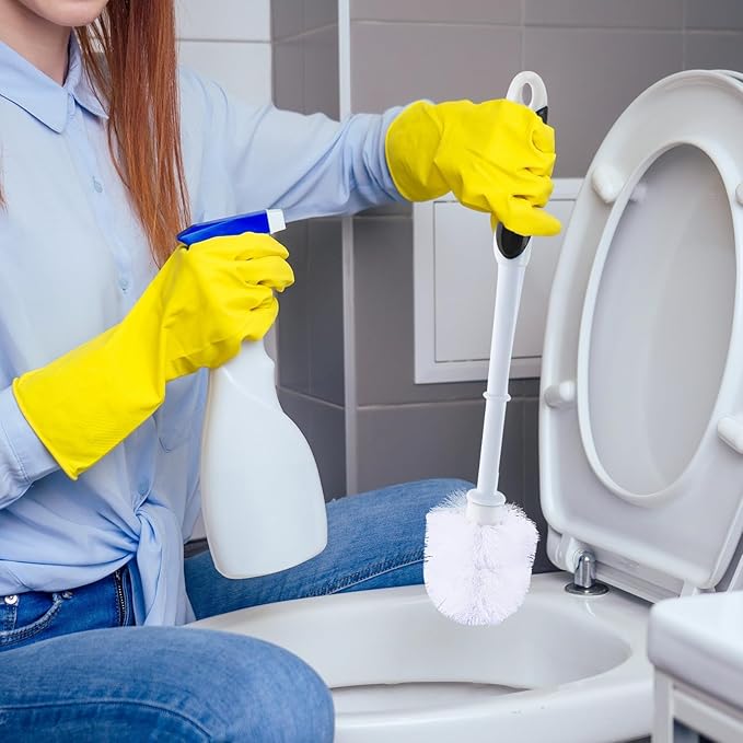 Tioncy 6 Pack 14.96 Inches Toilet Brush with Holder Toilet Bowl Brush and Caddy Set Stiff Bristles Scrubber for Bathroom Cleaning Supplies (Black,White)