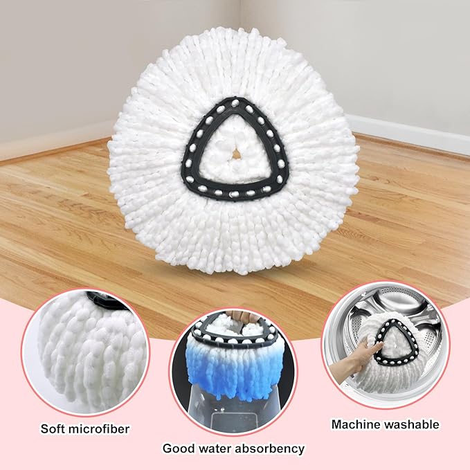 Mop Head Replacement Compatiable with Ocedar EasyWring 1-Tank System,Mircofiber Mop Heads Refill and Scrub Brush for O Cedar Easywring Spin Mop, 6 Pack Mop Refills & 2 Scrubber Head to Floor Cleaning